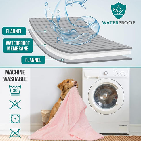 PetAmi Waterproof Dog Blanket, Leakproof XL Cover for Large Dogs, Reversible Washable Soft Plush, Twin 60x80, Pink