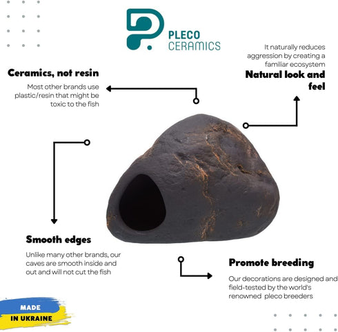 Plecoceramics Cichlid Stone Decoration, Aquarium Cave for Cichlids, Betta, Small Fish - Fish Tank Hideaway Decor (Magma