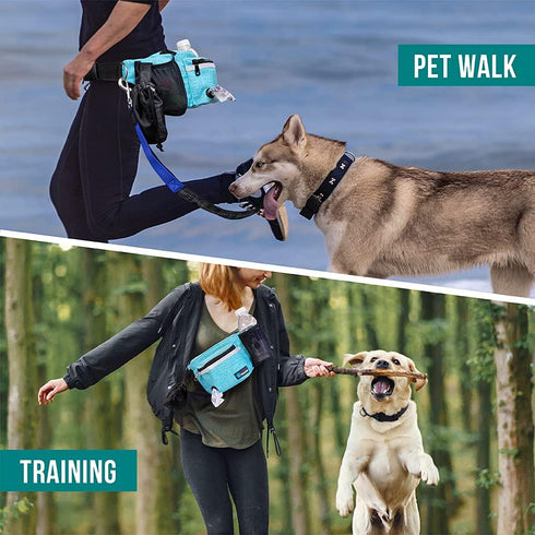 PetAmi Dog Fanny Pack, Treat Pouch for Walking, Built-in Poop Bag Dispenser, Water Bottle Holder (Turquoise)