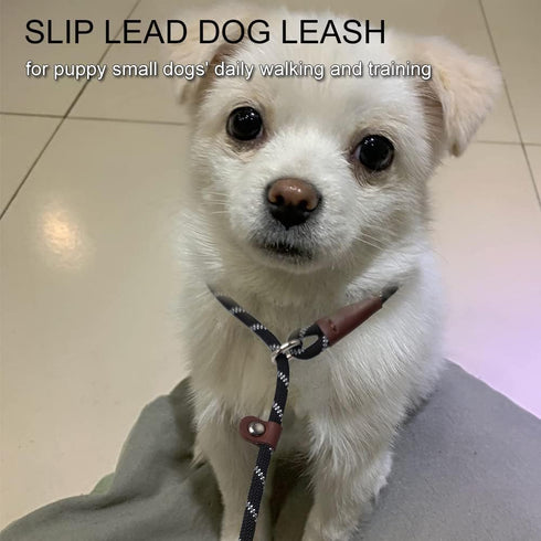 7Ft Slip Lead Dog Leash for Small Dogs, Lightweight Nylon Rope Leash for No Pull Small Puppy Pet Training, Black