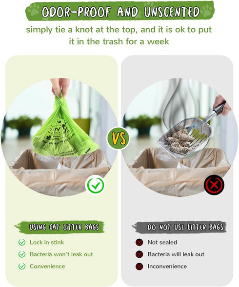 100 Count Cat Litter Bags for Poop Biodegradable Cat Waste Disposal Bag Leakproof Durable and Unscented Large to Fit