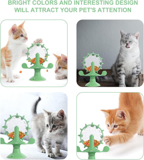 Ipetboom 2Pcs 360 Interactive Pet Windmill Toy Treat Dispenser Slow Food Puzzle for Cats and Dogs Degree Rotating Iq