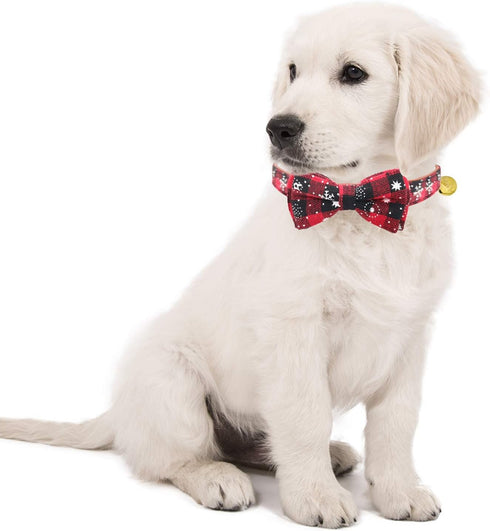KUDES 2 Pack Christmas Snowflake Dog Collars, Breakaway with Bow Tie and Bells for Cats and Small Pets (Red & Green)