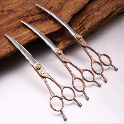 Fenice Peak Professional Curved Dog Grooming Scissors - 8'' Rose Gold 440C Stainless Steel Pet Cutting Shears
