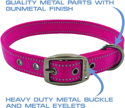 Max and Neo MAX Reflective Dog Collar with Metal Buckle - Medium, Pink - We Donate a Collar to Dog Rescue