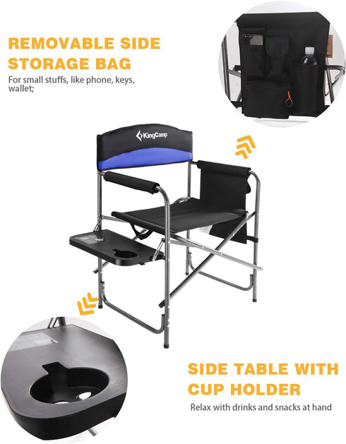 Backpacking KingCamp Portable Camping Chair, Folding Directors Chair Compact Outdoor Chair with Side Table Cup Holder