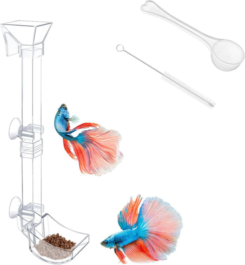 Clear Aquarium Fish Shrimp Feeding Dish Set, Includes Tube, Cleaning Brush, Measuring Spoon for Feeding Supplies