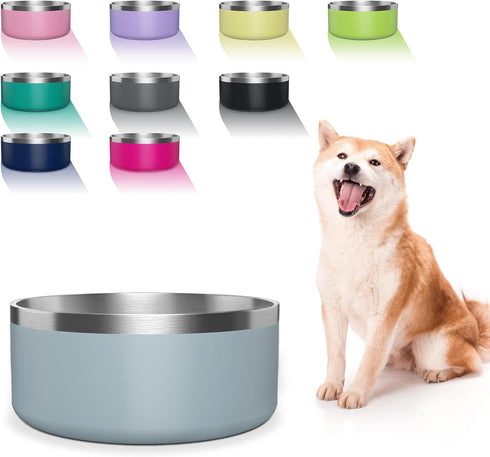 Stainless Steel Dog Bowls for Small Dogs, 40 Ounces/5 Cup - Double Wall Weighted Dish with Non Slip Silicone Base