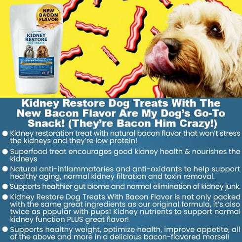 Kidney Restore Bacon Dog Treats, 8oz, Low Protein for Canine Kidney Support