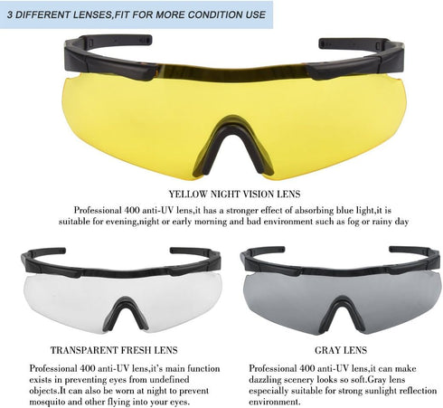xaegistac Tactical Eyewear with 3 Interchangeable Lenses, Outdoor Unisex Shooting Glasses