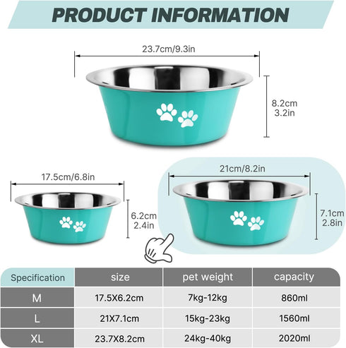 Stainless Steel Dog Bowls, Nonslip Rubber Bottom No Spill Proof for Large Medium Small Breed Dogs (Green, 6.6 Cups/53