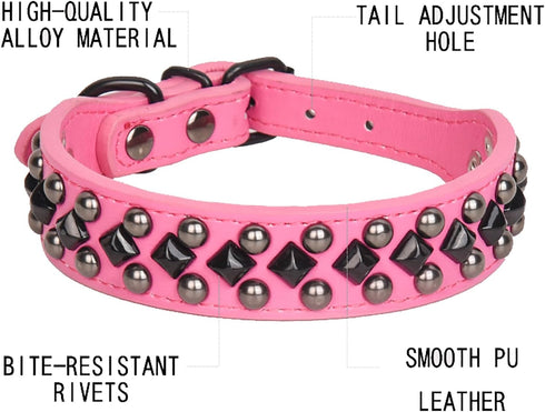 Spiked Studded Dog Collar, Soft PU Leather Adjustable Collars for Small Medium Large Dogs