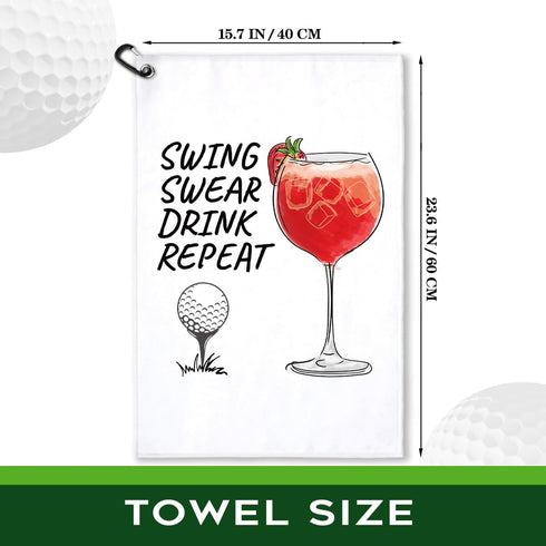 Swing Swear Repeat Golf Towel - Polyester and Cotton Blend Printed Funny Accessories for Men Women Golf Gift