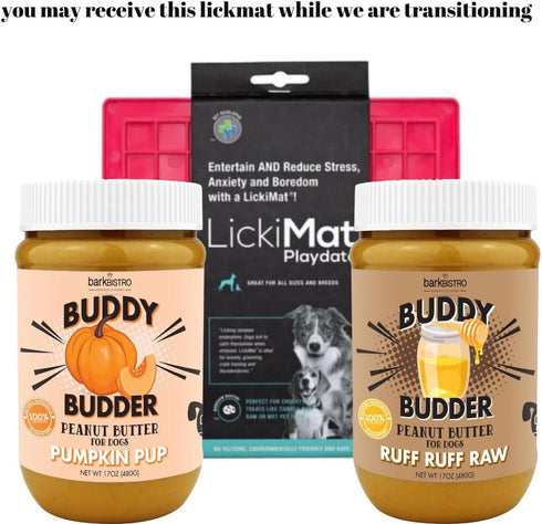 BUDDY BUDDER Pumpkin Pup + Ruff Ruff Raw Red Dog Enrichment Mat Combo, 100% All Natural Peanut Butter, Healthy Treats