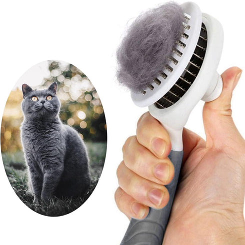 Cat Grooming Brush - Self Cleaning Slicker Brush for Dogs, Cats, Gently Removes Loose Undercoat, Mats, Tangled Hair