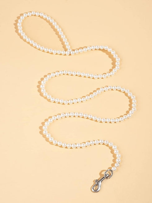 QWINEE Pearl Beaded Pet Leash | Elegant Puppy Leash with Lockable Hooks | Small Medium Dogs Cats, White