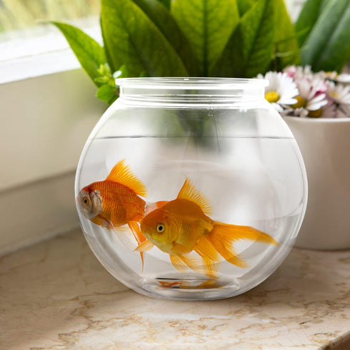 POPETPOP Plastic Fish Bowl, Transparent Small Aquarium for Betta Fish, Round Plastic Fish Bowl (7.07X7.07X6.29in)