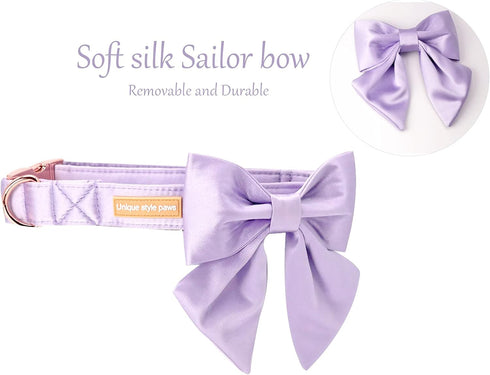 Unique Style Paws Purple Silk Dog Collar with Bow, Adjustable Durable Fashion Bowtie Collar for X-Large Dogs