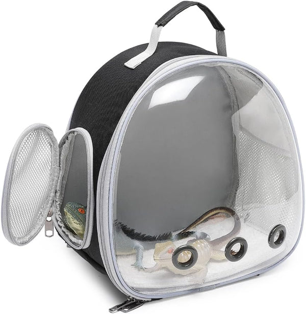 Small Animal Carrier Backpack - Space Capsule Bubble Window Carrier for Lizard & Guinea Pig (Black)
