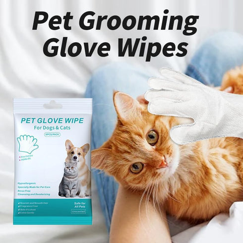 Cleaning Glove for Dog and Cat, Wipes Gloves for Pet Fur Face, Ear, Eye, Paws Cleaning Wipes, Grooming Wipes (6 Pcs)