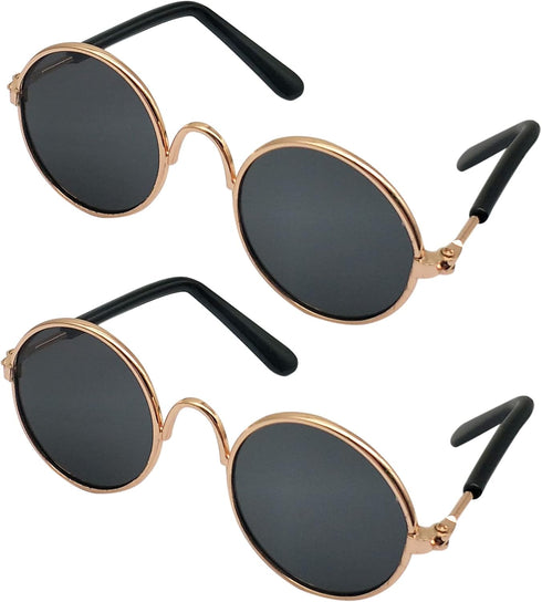 YAODHAOD Pet Sunglasses - Classic Retro Circular Metal Prince Sunglasses for Small Dog Cat, Funny Cosplay Glasses, 2