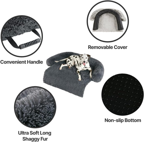 Codi Dog Bed for Couch, Dark Grey, Calming Anti-Anxiety Bed for X-Large Dogs, Fluffy Plush with Removable Washable