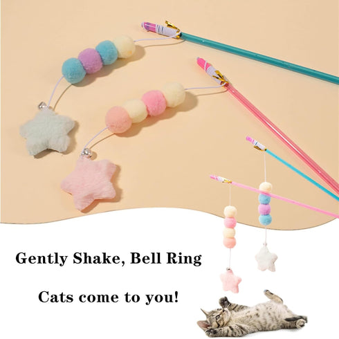 FJYXCHENXM 2 PCS Cat Wand Toy Interactive Cat String Toys Elastic Rope Plush Ball Star Pendant Cat Feather Toy Cat