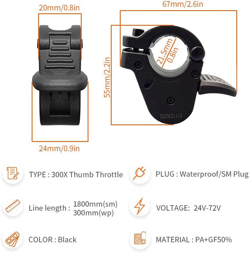 WUXING 300X Ebike Thumb Throttle, Right/Left Hand Quick Disassembly for 24V 36V 48V 60V 72V Electric Bicycle Accelerator