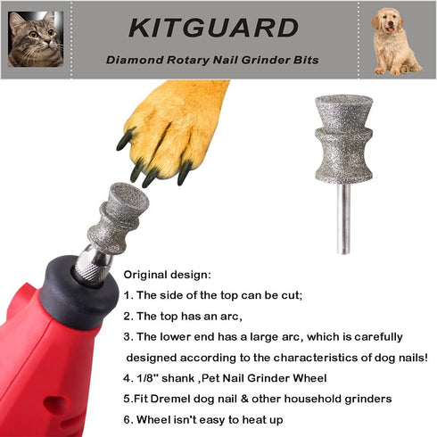Tool-1/8'' 1P Diamond Dremel Dog Nail Grinder Bits for Rotary Dremel Dog Nail Grinder Attachment-Pet Nail Grinder Bit