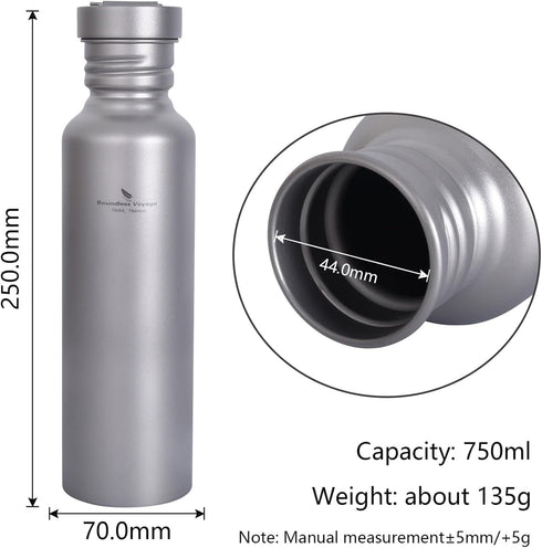 Outdoor 750ml Titanium Sports Bottle - Wide Mouth Flask Canteen for Camping Cycling Hiking Ti1507B