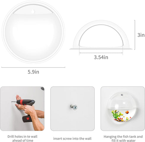2PCS Wall Hanging Plant Terrarium, Wall Mounted Fish Bowl Tank, Acrylic Globe Flower Vase Planter