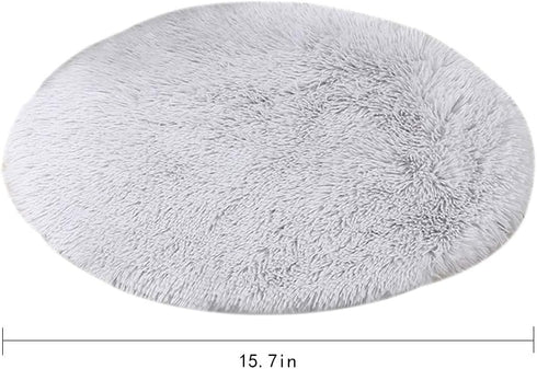 16 Inch Plush Dog Bed Mat, Warm Fluffy Round Crate Pad with Anti-Slip Waterproof Bottom for Small Dogs