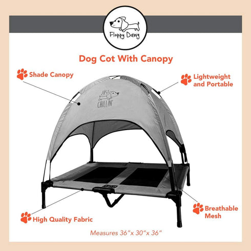 Floppy Dawg Just Chillin' Elevated Dog Bed, Cool Cot with Removable Canopy Shade, Lightweight & Portable, Indoor/Outdoor