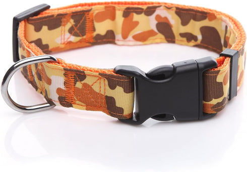 Dog Collar, Adjustable Nylon Camouflage Collar, 1 Inch Wide for Large Medium Dog (Orange)