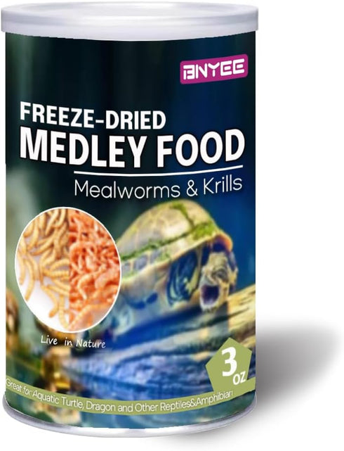 Aquatic Turtle Medley Food - Freeze Dried Shrimp & Mealworms for Aquatic Turtle, Beard Dragon, and Other Reptiles &