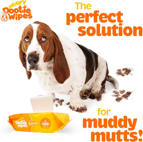 Heavy Dootie Wipes - Convenient Durable Dog Wipes for Paws and Butt, Mild Citrus Scent, 100 Count