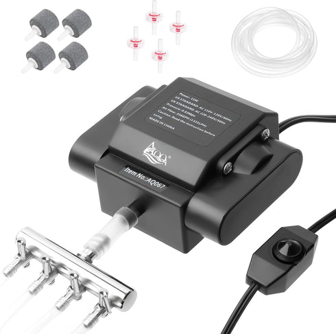 AQQA Powerful Adjustable Aquarium Air Pump, 4 Outlets for Fish Tank Up to 600Gal