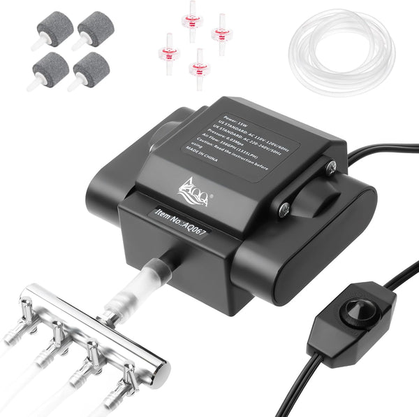 AQQA Powerful Adjustable Aquarium Air Pump, 4 Outlets for Fish Tank Up to 600Gal