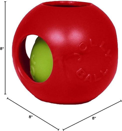 Large/8 Inches, Jolly Pets Teaser Ball Dog Toy, Red