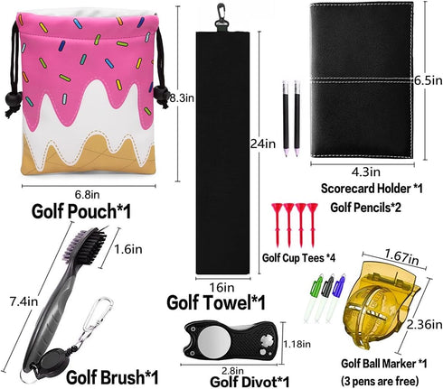 Golf Valuables Pouch, Leather Tee Pouch with Drawstring Closure for Portable Golf Accessories