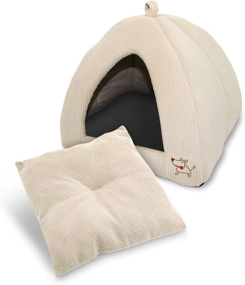Pet Tent Soft Bed for Dog and Cat by Best Pet Supplies, Beige Corduroy, 19" x 19" x H:19"