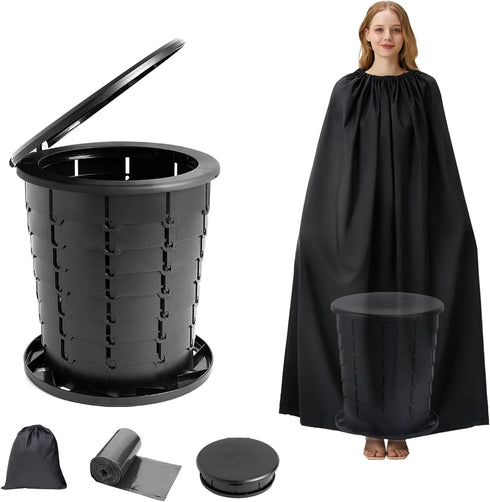 Portable Toilet Kit for Adults, Retractable Camping Toilet with Wearable Privacy Tent