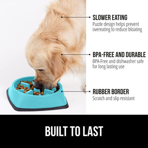Gorilla Grip Slow Feeder Dog and Cat Bowls, Interactive Puzzle Toy for Dogs and Cats Food Training, Keeps Pets Busy and Prevents Puppy Overeating, Large, Small Breeds, 100% BPA Free, 1 Cup Turquoise