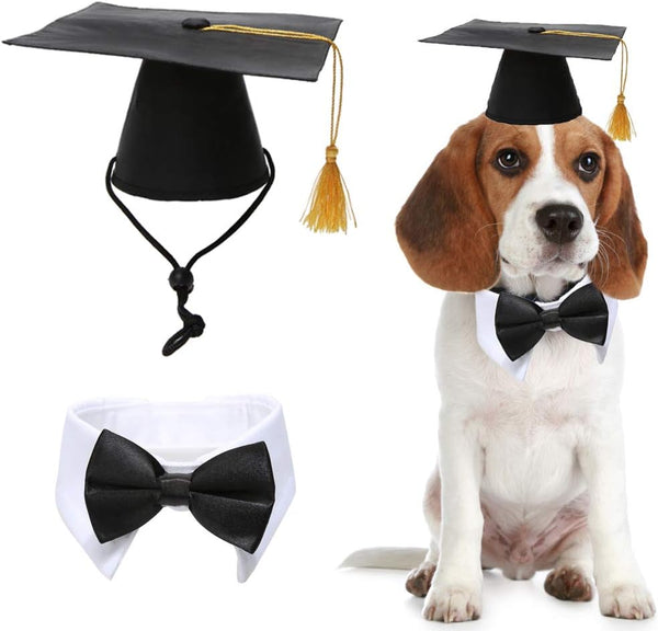Lamphyface Pet Graduation Caps with Bow Tie Necktie Collar, Dog Graduation Hats Accessory for Cats Dogs