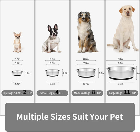 Taglory 2 Cup Stainless Steel Dog Bowls Set of 2 for Food and Water, Silicone Base Anti-Slip, Rust Resistant, Extra Thick Metal Dog Bowl for Cats and Puppies, 17oz, Black
