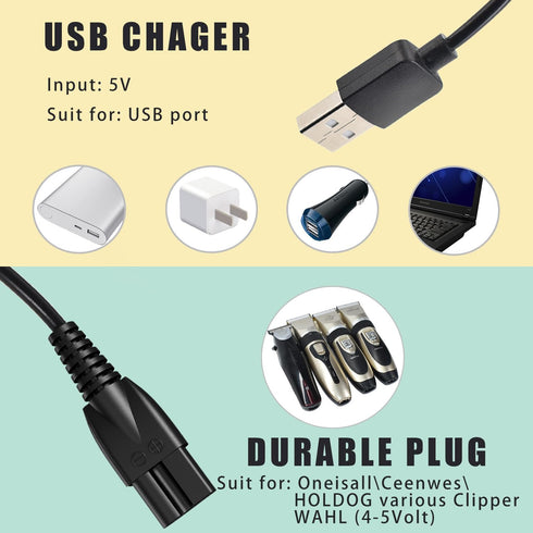 Universal Hair Clipper Charger Cord, Replacement for Electric Clippers, Shavers, Razors, Trimmers, Fits SUPRENT,