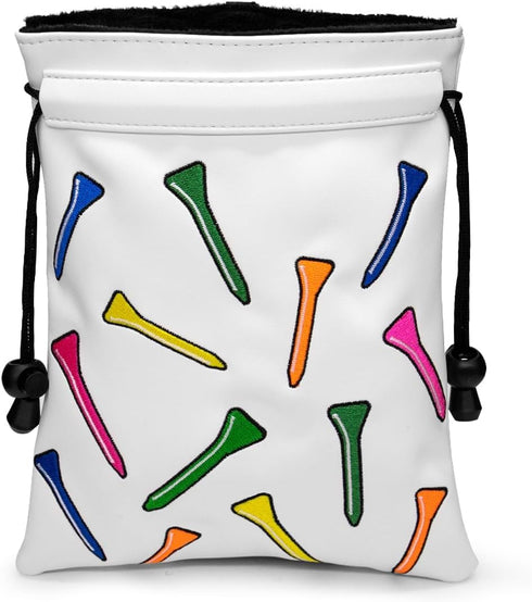 Montela Golf Valuables Pouch, Leather Golf Tee Bag with Drawstrings for Men Women