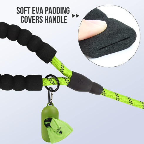 Joytale 6/5/4 FT Heavy Duty Nylon Braided Dog Leash for Small Medium Breeds, Padded Handle, Green, 6'×3/8''