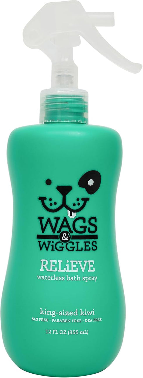 Wags & Wiggles Relieve Dog Anti-Itch Spray, Kiwi Scent - Waterless Dry Shampoo for Dogs