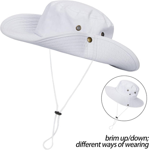 Foldable Bucket Hats with String, Wide-Brim Hiking Fishing UV Sun Protection Floppy Sun Hat